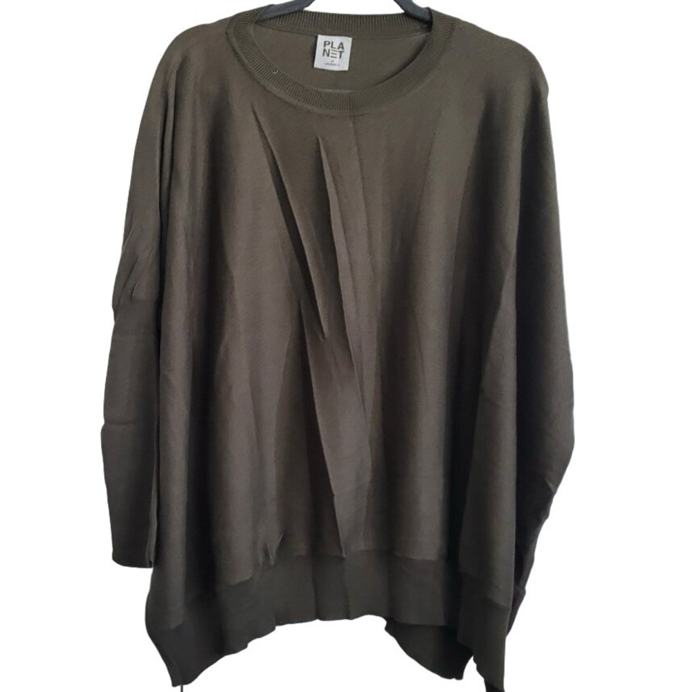 NEW PLANET By Lauren G Oversized off the shoulder Pima Cotton Tee in Thyme Color